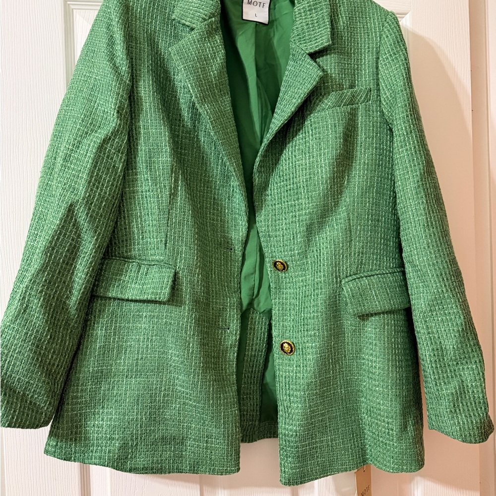 MOTF Textured Green Blazer with Gold Buttons